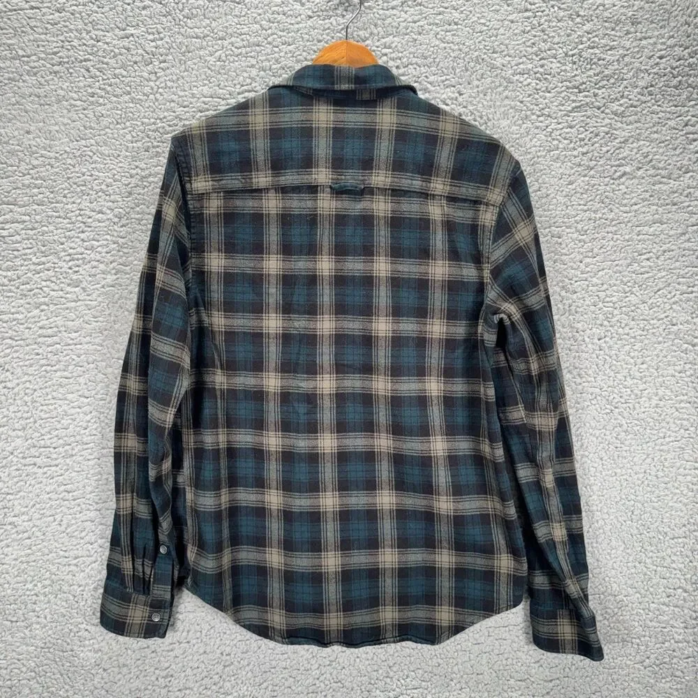 True Religion Flannel Shirt Mens M Green Plaid Western Triple Needle